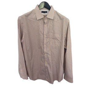 Banana Republic Long Sleeve Button Up Striped Dress Shirt Men's XL 17 Orange Gra